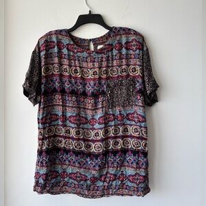 VTG Norton McNaughton Top Short Sleeve Womens 12 Aztec Boho Tribal Indie Art USA